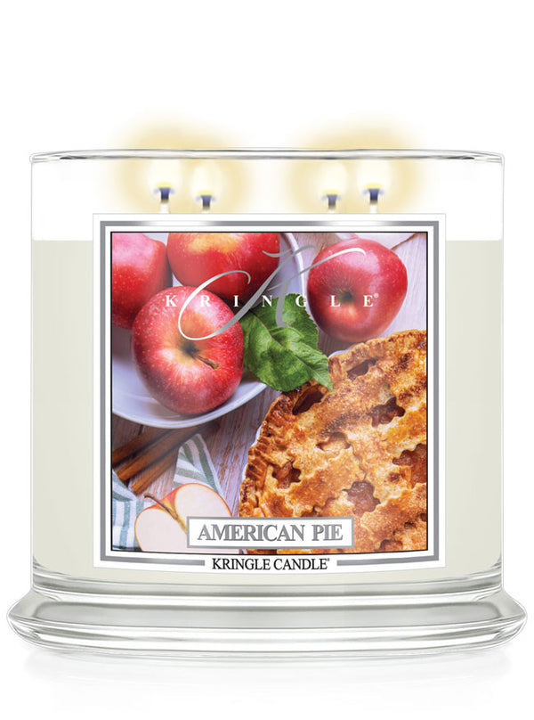Kringle Candle 'American Pie' with apple pie imagery on a white background