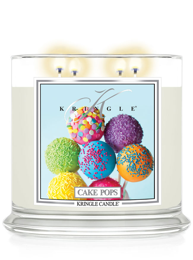 Kringle Candle Cake Pops scented candle with colorful cake pop design on a white background