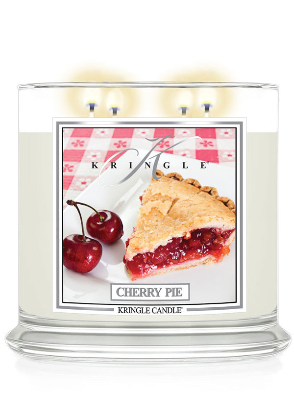 Kringle Candle cherry pie scented candle with cherry and pie illustration on label