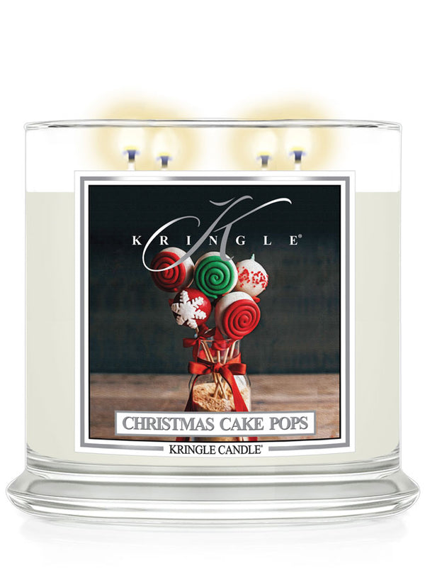 Kringle Christmas Cake Pops 4-wick Candle with Christmas Cake Pops label on a white background