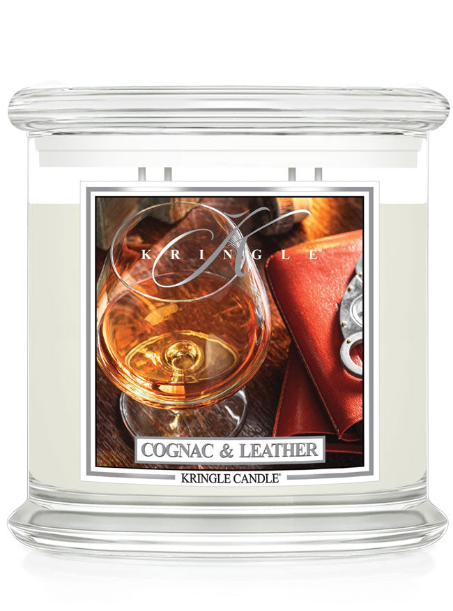 Cognac and leather scented 4-wick candle by Kringle Candle