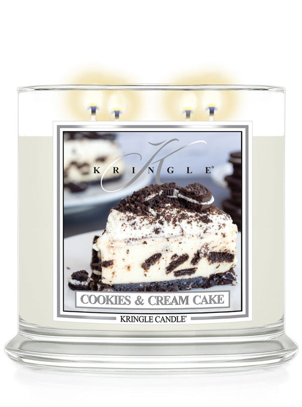 Kringle Candle with 'Cookies & Cream Cake' label on a white background
