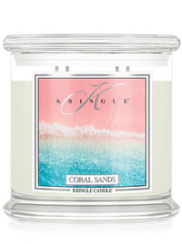 Kringle Candle with 4-wick 'Coral Sands' label on a white background.