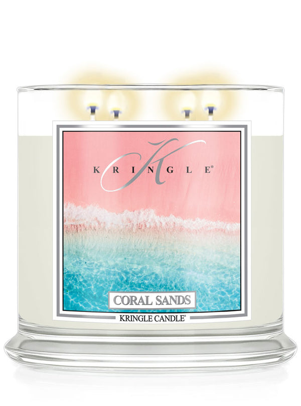 Kringle Candle 4-wick candle with 'Coral Sands' label on a white background.