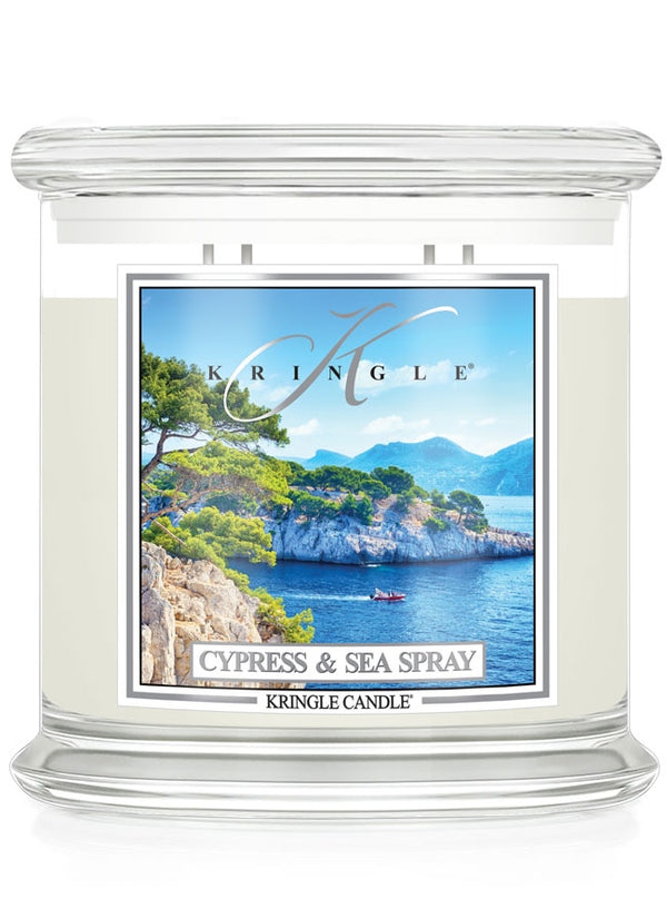 Kringle Candle Cypress & Seaspray with a scenic label on a white background