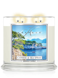 Kringle Candle Cypress & Seaspray with a scenic label on a white background