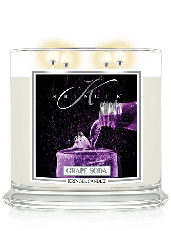 Kringle Candle with grape soda flavor on a white background