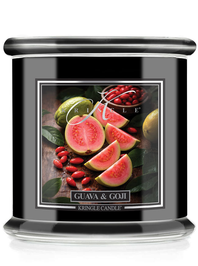 Kringle Candle Guava & Goji candle with fruit illustration on the packaging