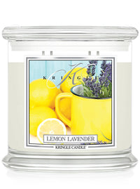 Kringle Candle Lemon Lavender scented candle with a lemon and lavender design on the label.