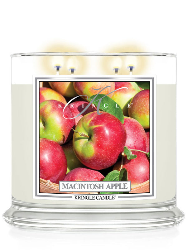 Kringle Candle Macintosh Apple scented candle with apple illustration on a white background