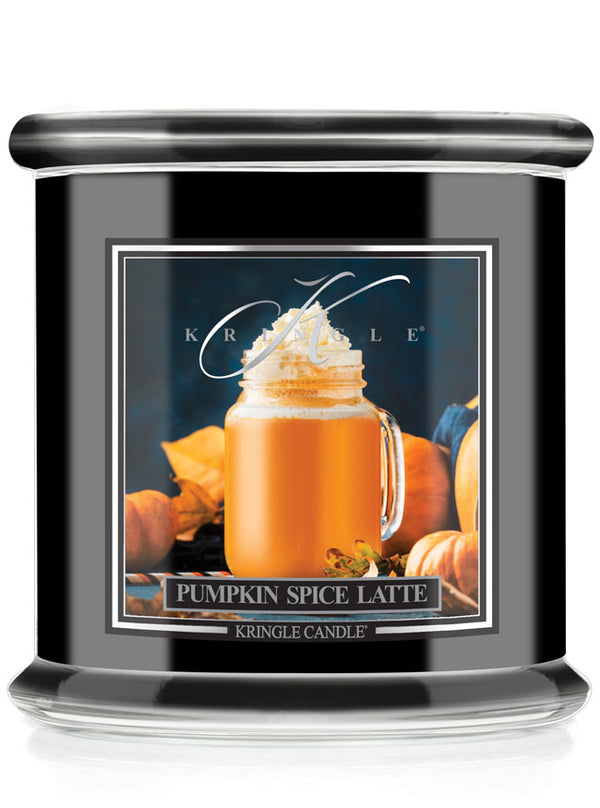 Kringle Candle Pumpkin Spice Latte candle with pumpkins and whipped cream on label