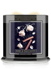 Kringle Candle with 'Rose & Palo Santo' label on a white background