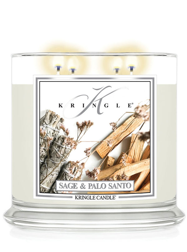 Sage and Palo Santo scented 4-wick lit candle