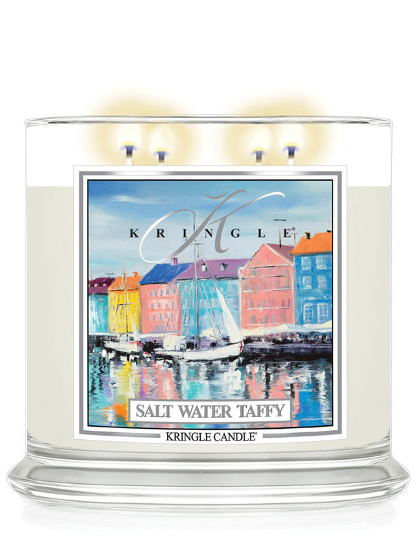 Salt Water Taffy scented 4-wick lit candle by Kringle Candle