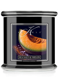 Kringle Candle with sea salt and melon scent on black reserve jar 