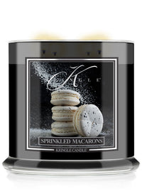 Kringle Candle with 'Sprinkled Macarons' label on a white background