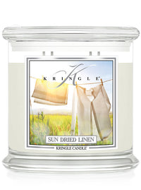 Kringle Candle with 'Sun Dried Linen' label on a white background