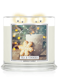 Kringle Candle with 'Tea & Cookies' label on a white background