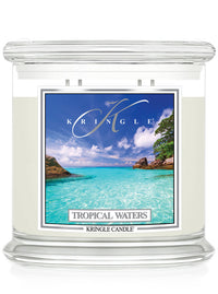 Kringle Candle with 'Tropical Waters' design on a white background
