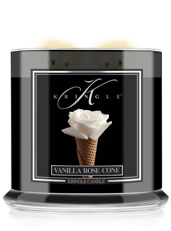 Vanilla Rose Cone 4-wick lit candle from Kringle Candle Reserve Collection
