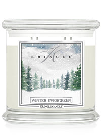 Kringle Candle with 'Winter Evergreen' label on a white background