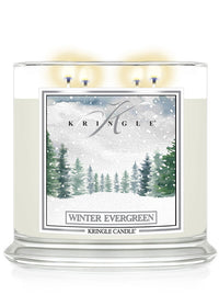 Kringle Candle with 'Winter Evergreen' label on a white background