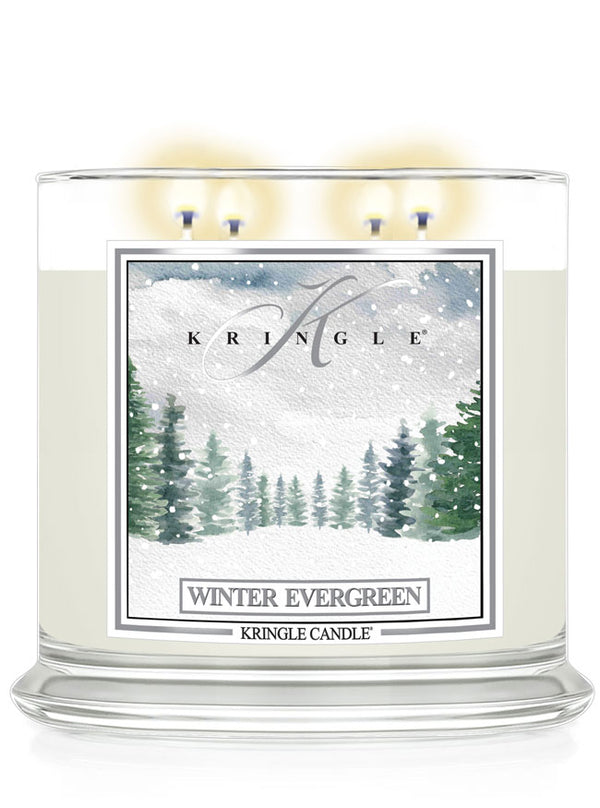 Kringle Candle with 'Winter Evergreen' label on a white background