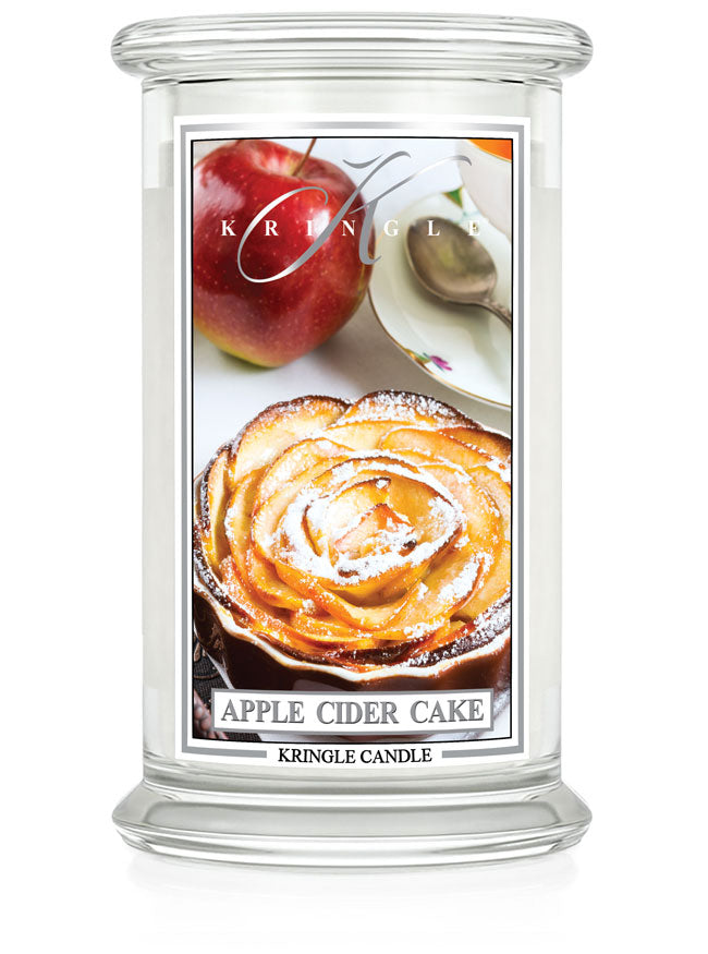 Kringle Candle with 'Apple Cider Cake' label on a white background