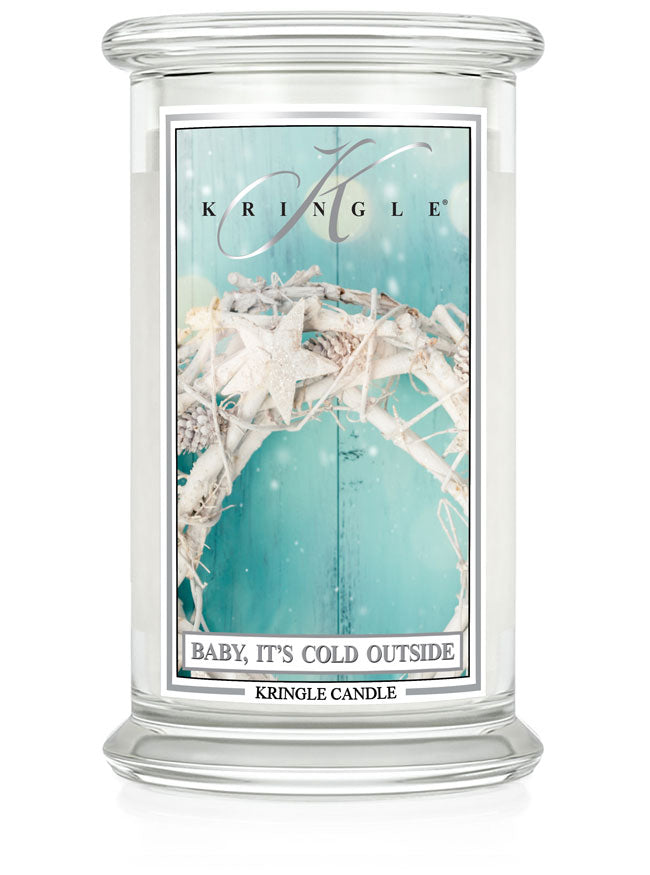 Kringle Candle with winter scene design on a white background