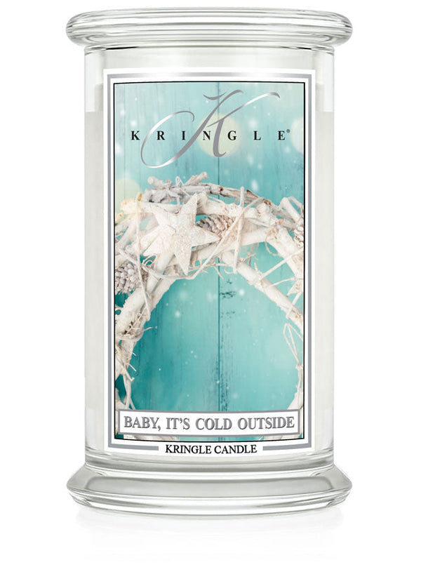 Kringle Candle with winter scene design on a white background
