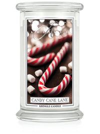 Kringle Candle with candy cane design on a white background