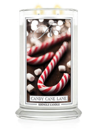 Kringle Candle Candy Cane Lane candle with a festive label design.