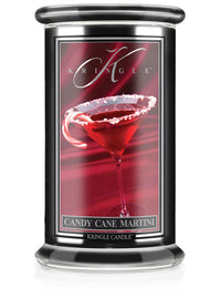 Kringle Candle with a red martini glass design on the label
