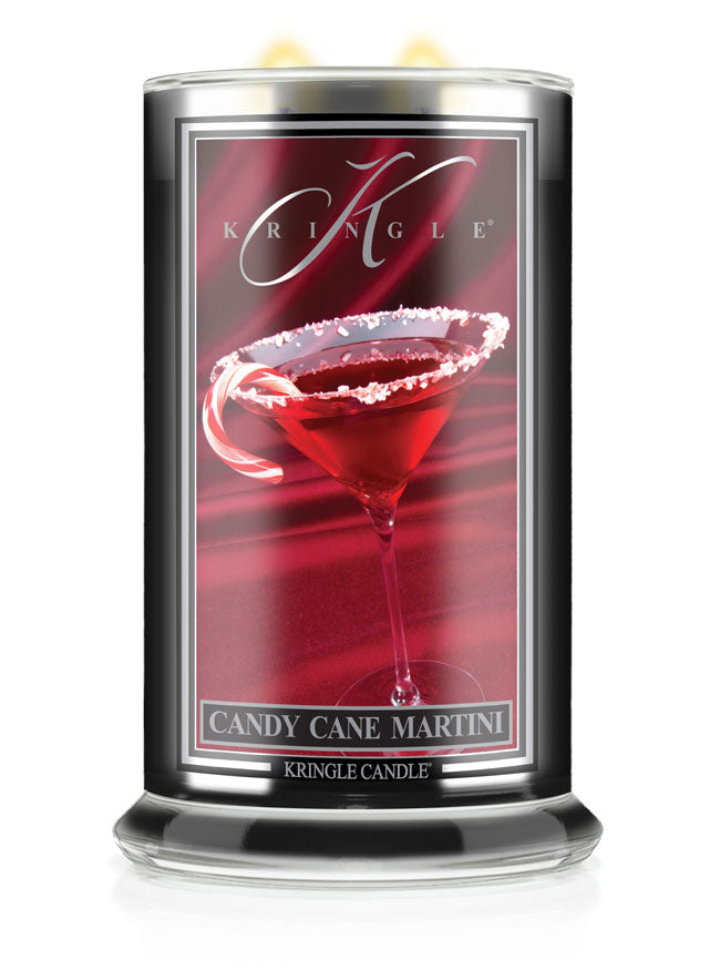 Kringle Candle with a design of a red martini glass on a white background