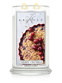 Kringle Candle with cherry crumble design on a white background