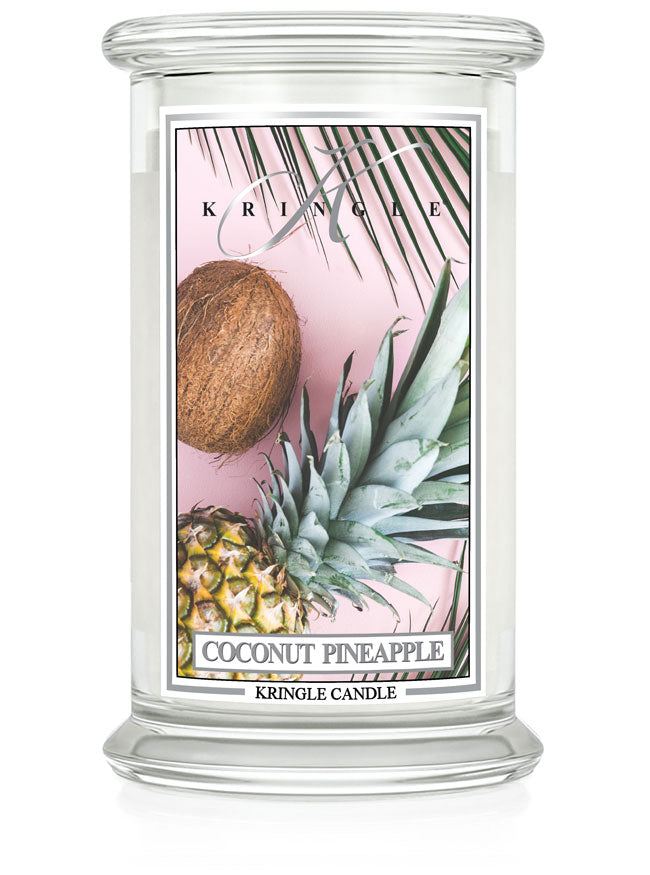 Kringle Candle with coconut and pineapple design on a white background