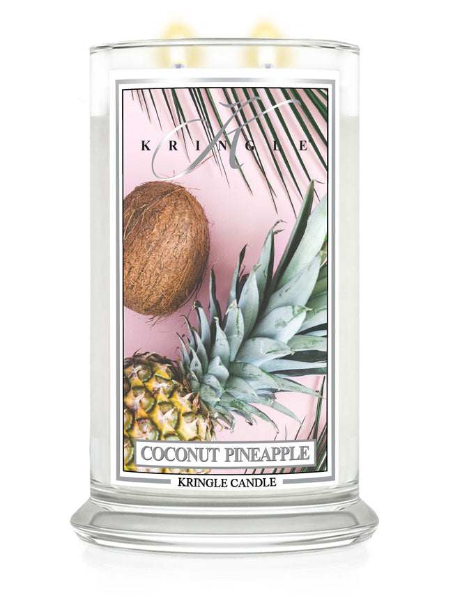 Kringle Candle with coconut and pineapple design on a white background