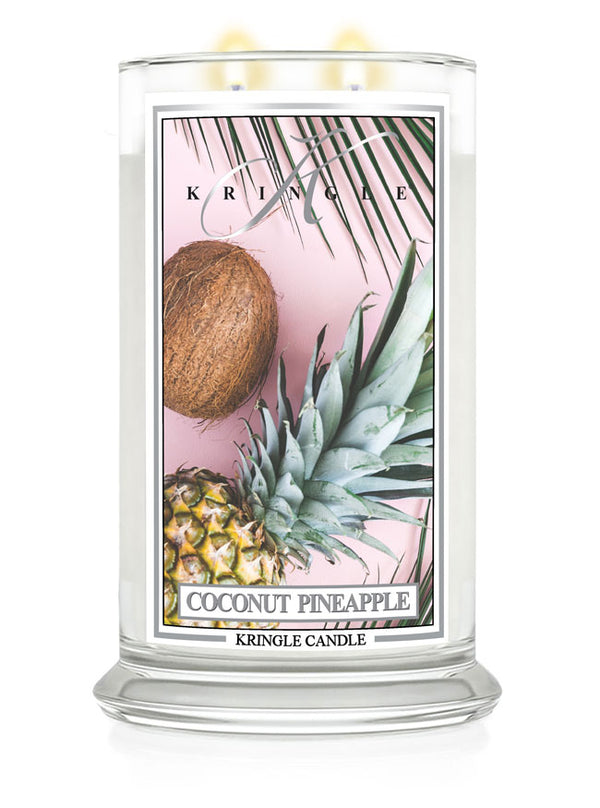 Kringle Candle with coconut and pineapple design on a white background