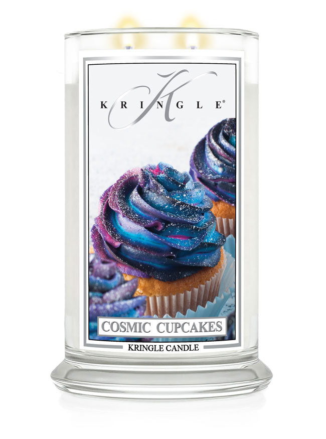 Kringle Candle with 'Cosmic Cupcakes' design on a white background