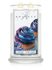 Kringle Candle with 'Cosmic Cupcakes' design on a white background