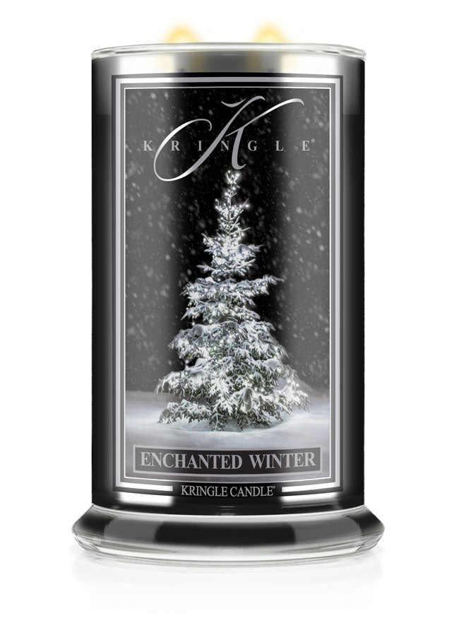 Kringle Candle with a snowy tree design on a white background