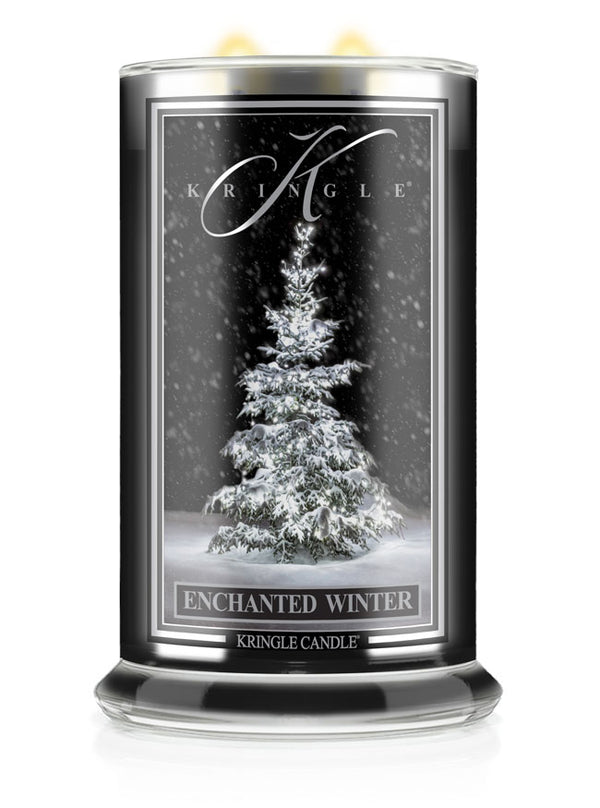 Kringle Candle with a snowy tree design on a white background