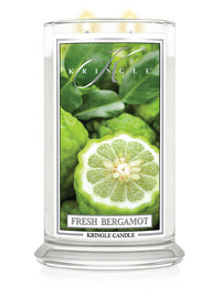 Kringle Candle Fresh Bergamot with green leaf design on a white background