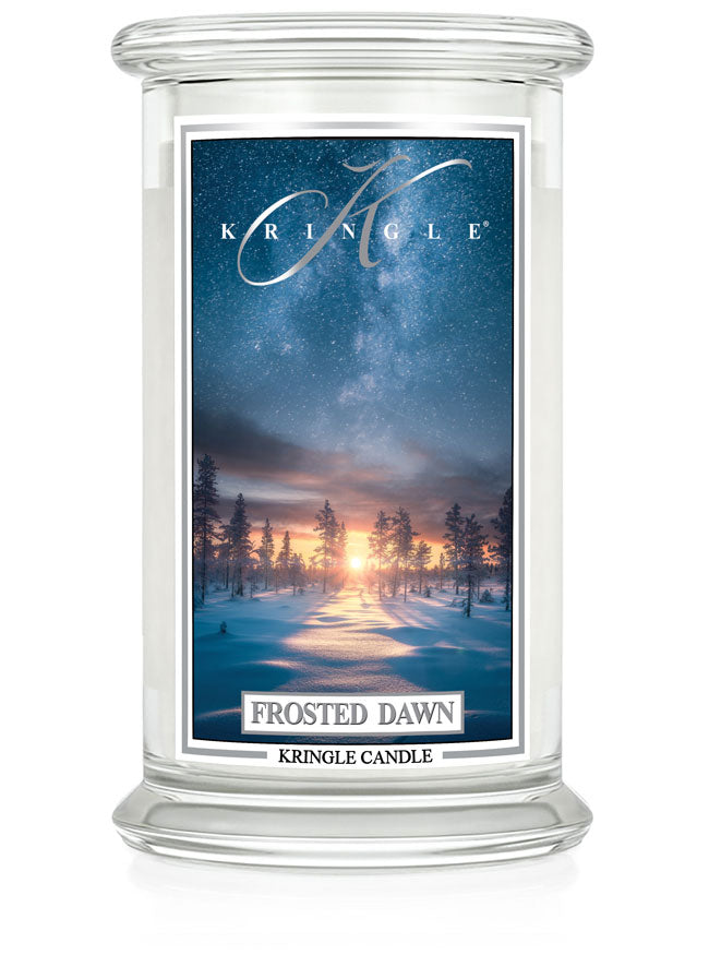 Kringle Candle with 'Frosted Dawn' design on a white background