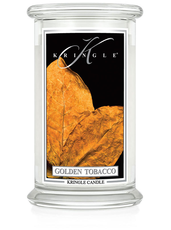 Kringle Candle with 'Golden Tobacco' label on a white background