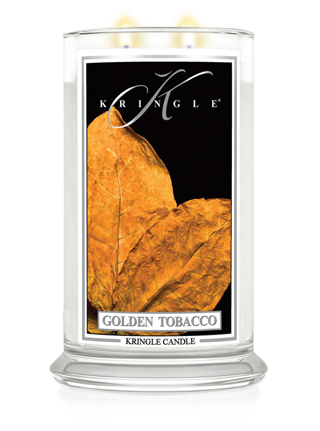 Kringle Candle with 'Golden Tobacco' label on a white background
