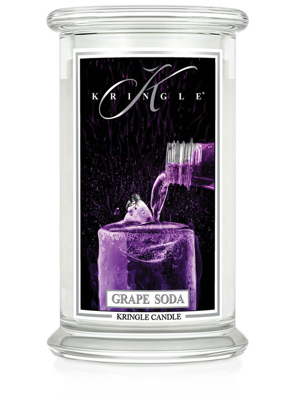 Kringle Candle with 'Grape Soda' label on a white background