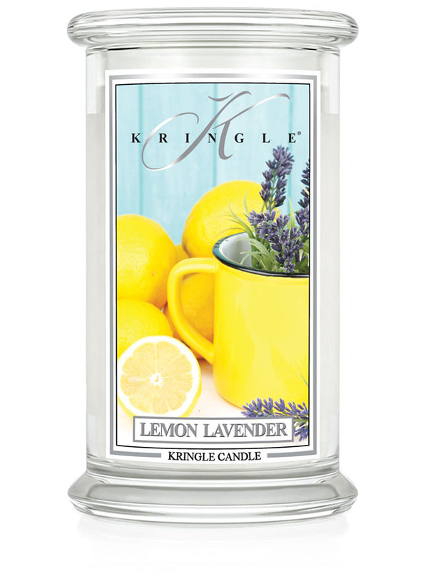 Kringle Candle with 'Lemon Lavender' label on a white background