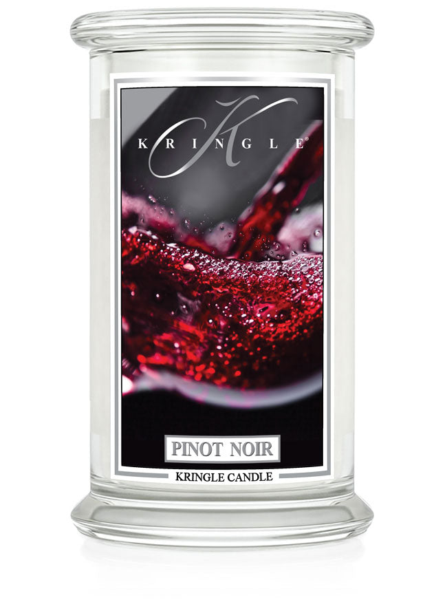 Kringle Candle with 'Pinot Noir' label on a white background