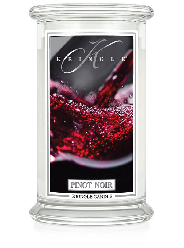 Kringle Candle with 'Pinot Noir' label on a white background